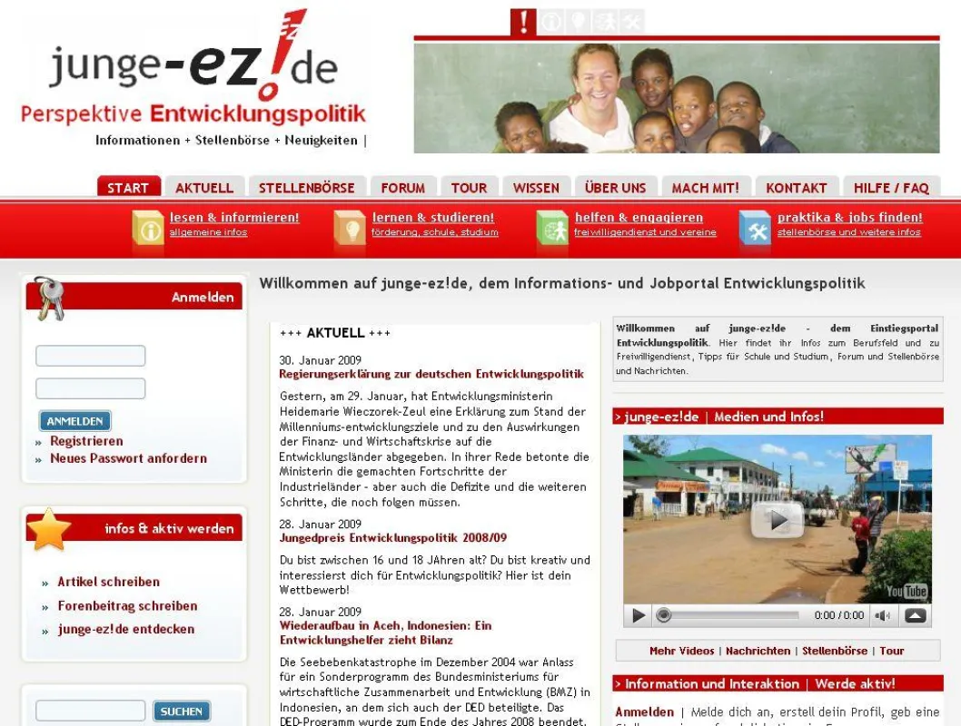 Startseite des entwicklungspolitischen Job- und Informationsportals