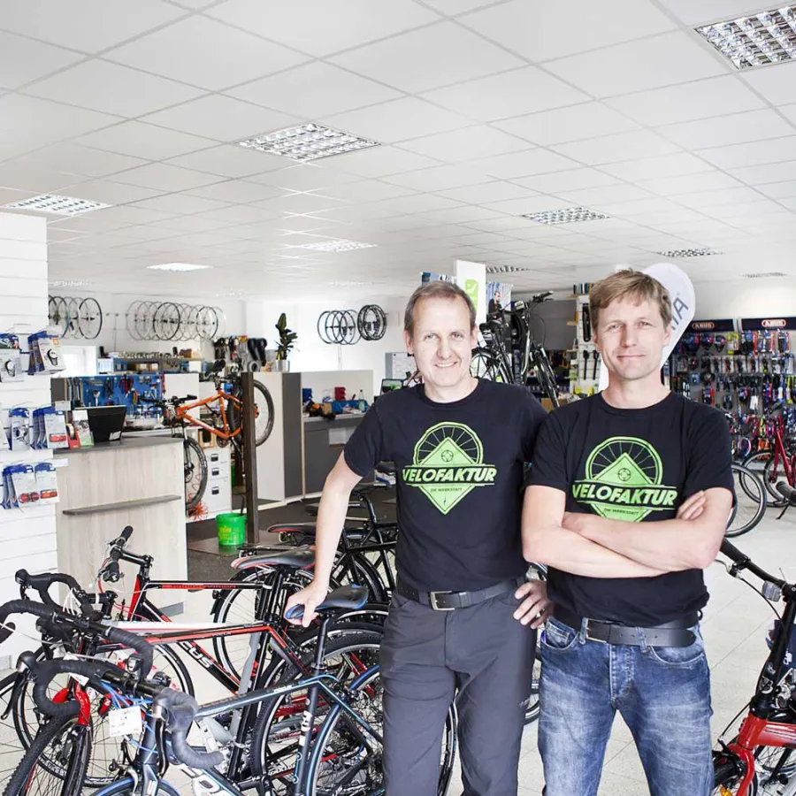 Jochen Petzold (links) und Bernd Voß (rechts) von der Velofaktur in der Fahrradhauptstadt Münster