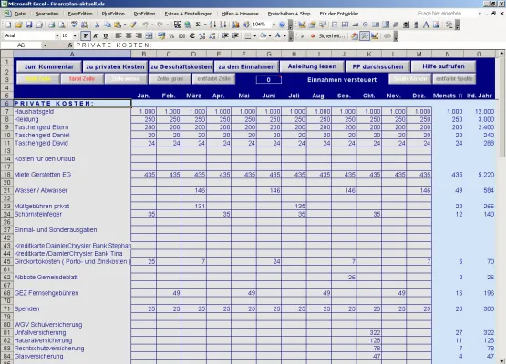 Bild: Einnahmen und Ausgaben: Finanzplan in Excel