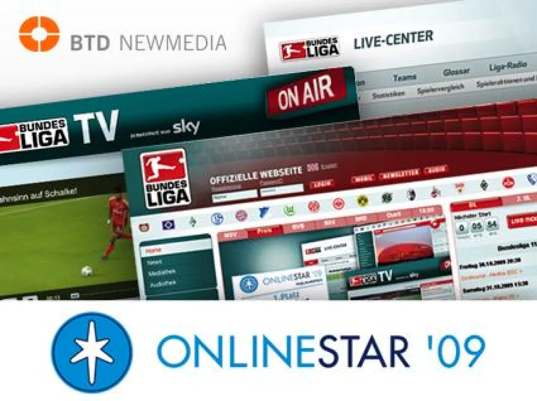 bundesliga.de gewinnt OnlineStar2009, BTD Newmedia gratuliert