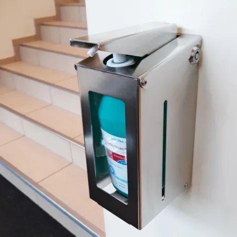 Wand Desinfektionsspender: NEU aus Edelstahl gem. KRINKO Bild: Wand Desinfektionsspender: NEU aus Edelstahl gem. KRINKO