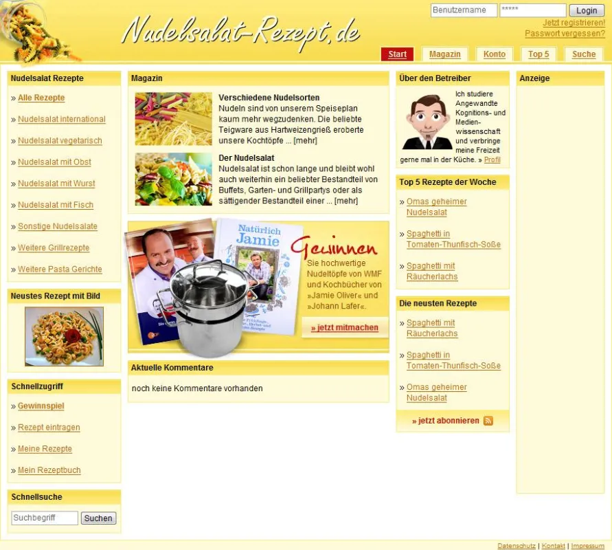 Startseite von Nudelsalat-Rezept.de