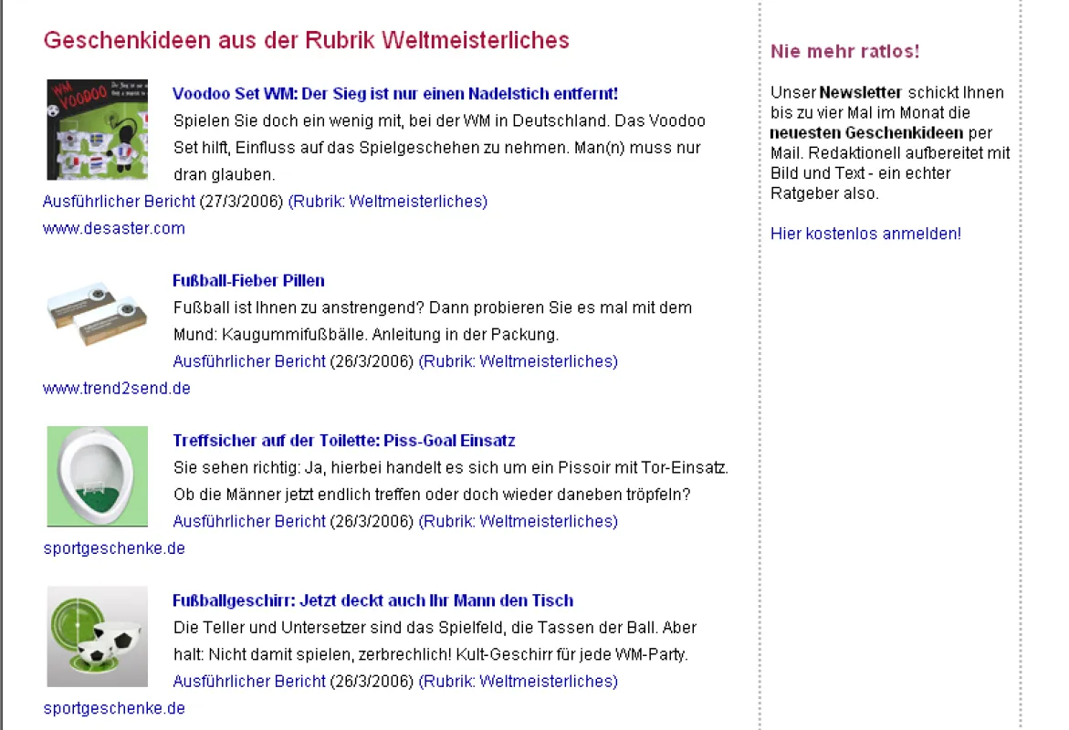 Die Rubrik Weltmeisterliches bei geschenkideen.metagrid.de