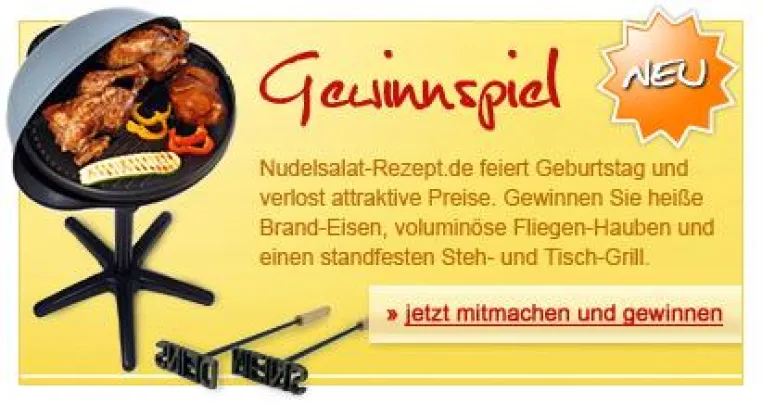 Bild: Nudelsalat-Rezept.de verlost zum 1-jährigen Geburtstag praktisches Grill-Zubehör