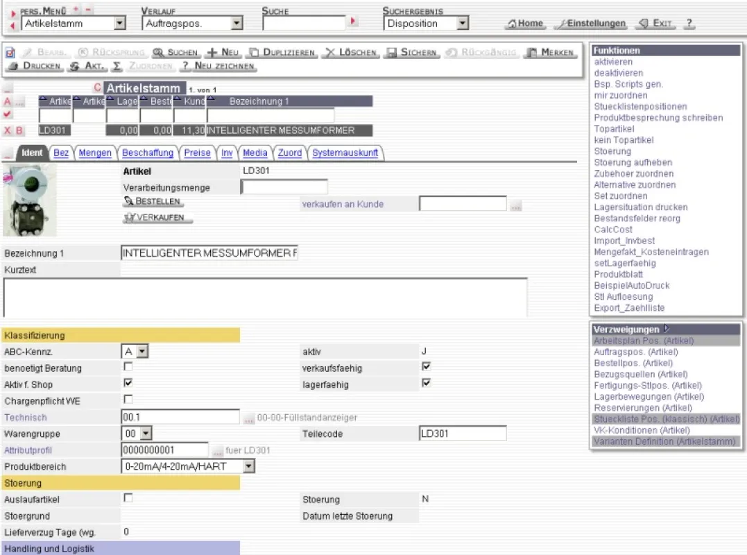 Screenshot Artikelstamm
