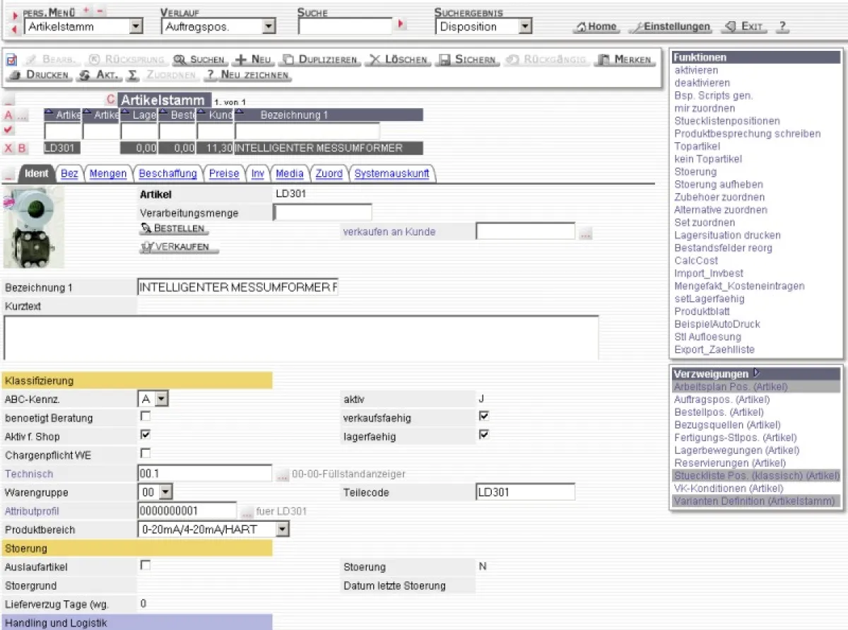 Screenshot Artikelstamm