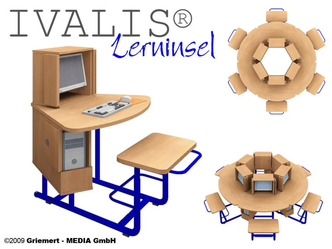 IVALIS® Lerninsel: ein mobiler Computerarbeitsplatz für bis zu sechs Personen