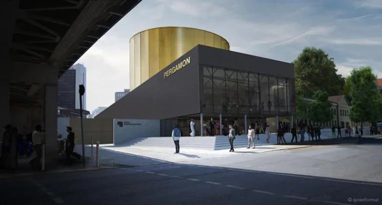 Temporärer Ausstellungsbau auf der Museumsinsel nach dem Entwurf von „spreeformat architekten“. Bild: Temporärer Ausstellungsbau auf der Museumsinsel nach dem Entwurf von „spreeformat architekten“.