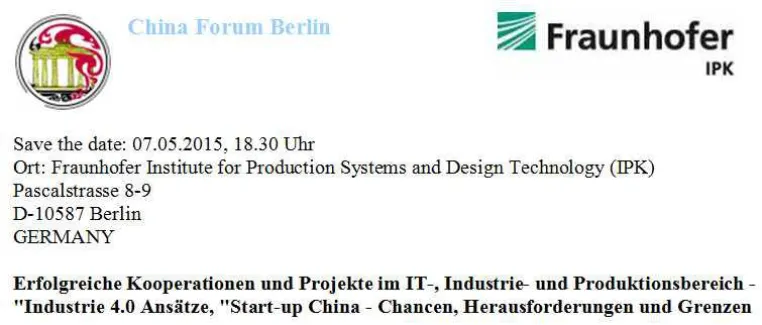 China Forum Berlin: Industrie 4.0, IT-und start up Industry Kooperation Bild: China Forum Berlin: Industrie 4.0, IT-und start up Industry Kooperation