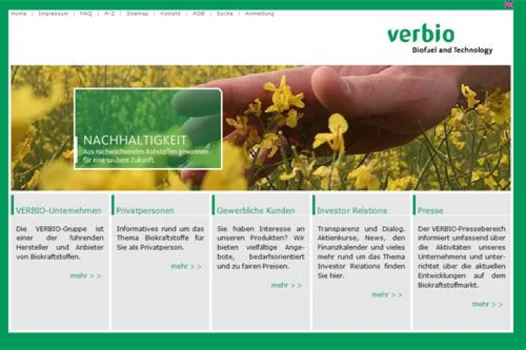 Bild: Hersteller von Biokraftstoffen VERBIO Vereinigte BioEnergie AG relauncht Internetauftritt mit contentXXL CMS