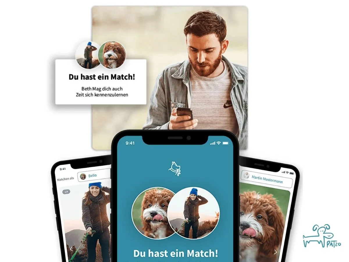 Ein Hundebesitzer hat ein Match mit einer möglichen Hunde-Patin. (© Patzo GmbH)
