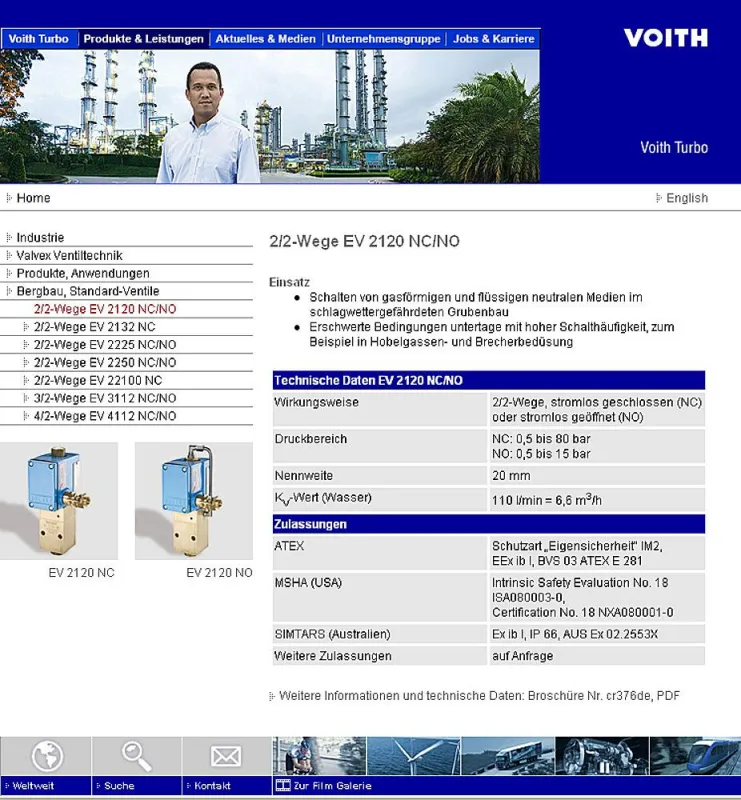 Beispiel-Seite aus dem neuen Voith Turbo Valvex-Internetauftritt