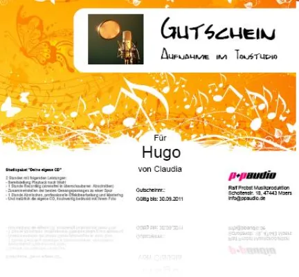Bild: Geschenkidee zu Weihnachten: Der Tonstudio-Gutschein für eine Gesangsaufnahme