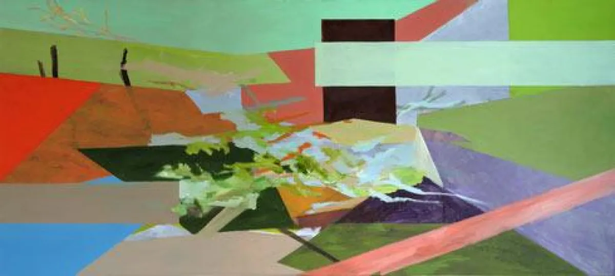 Katharina Ismer, Cubicles, 2007, 89 x 200 cm, Öl/Tusche auf Leinwand