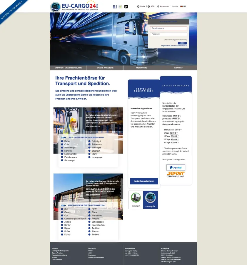 Webseite eu-cargo24.com (© Diversa Hambach GmbH)