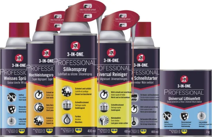 Neue Produktreihe aus dem Hause WD-40 - 3-IN-ONE PROFESSIONAL – die dritte Dimension für Profi-Anwender Bild: Neue Produktreihe aus dem Hause WD-40 - 3-IN-ONE PROFESSIONAL – die dritte Dimension für Profi-Anwender