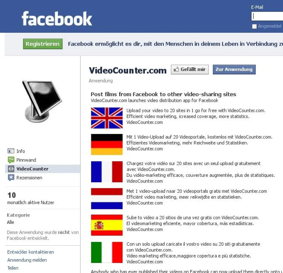 VideoCounter.com: Von Facebook aus Filme auf anderen Videoportalen veröffentlichen