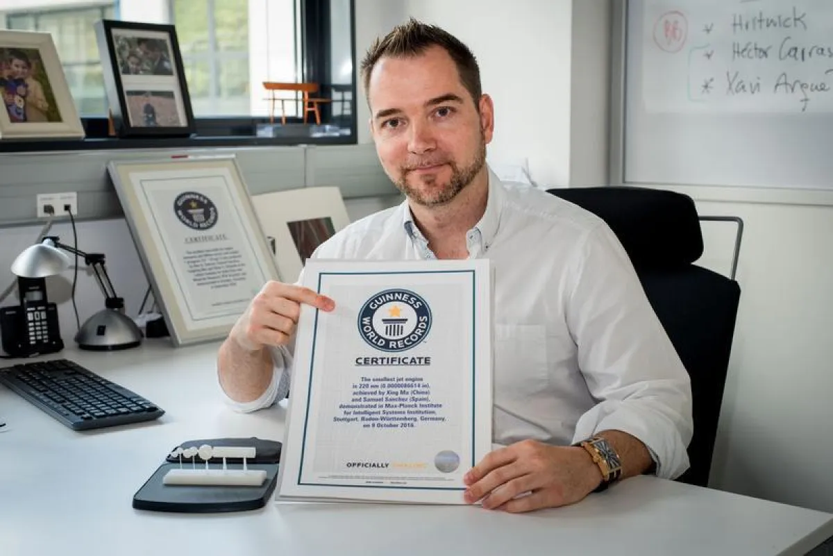 Dr. Samuel Sánchez is thrilled, just like last time he received a Guinness World Record for the smallest jet engine ever created. (MPI-IS)
