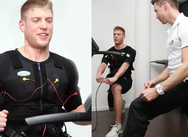 Bild: Basketballprofi testet EMS Training in Söflingen