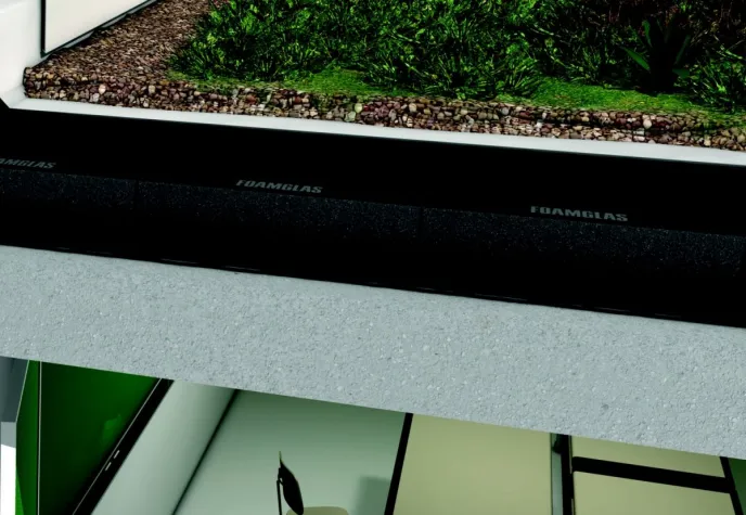 Bild: Mensa unter grünem Hügel