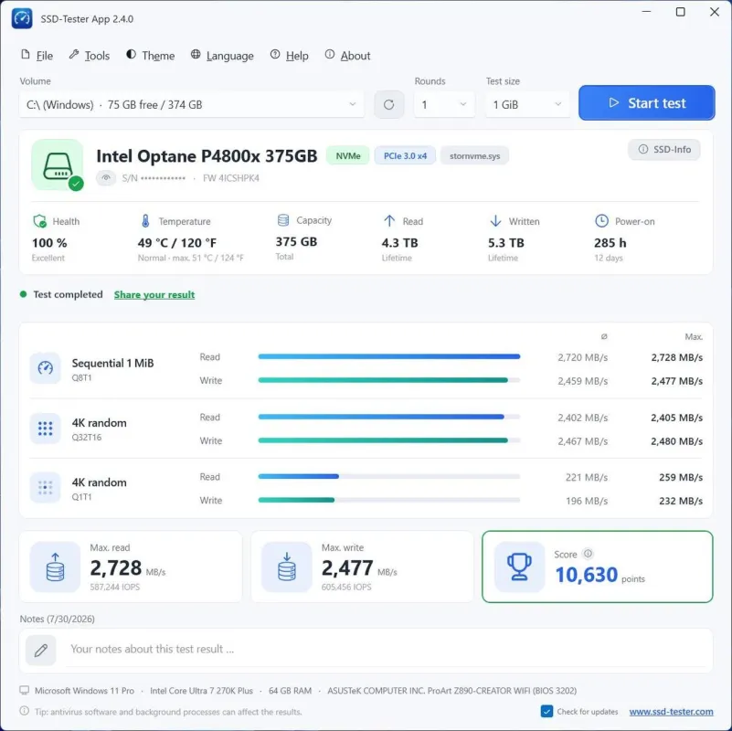 SSD-Tester Benchmark App (© SSD-Tester.com)