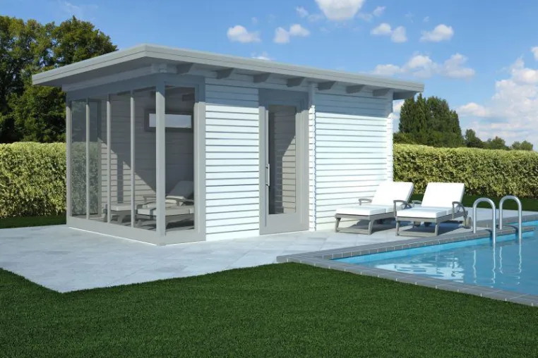 Bild: Perfekter Badespaß im Garten - Die Poolhaäuser von Blockhaus Westerhoff sind echte Multitalente