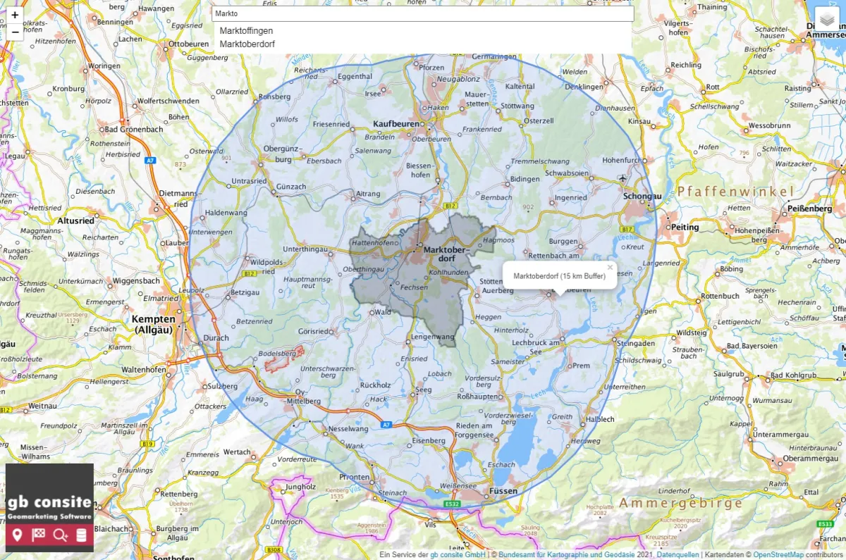 7-Tage-Inzidenz über 200? Einfach den 15 km Bewegungsradius per Ortssuche oder Klick ermitteln.