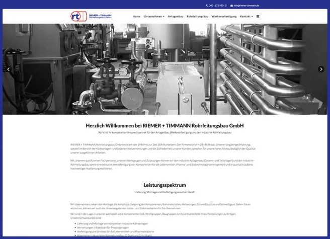 Bild: Webseite für die Firma Riemer + Timmann Rohrleitungsbau GmbH