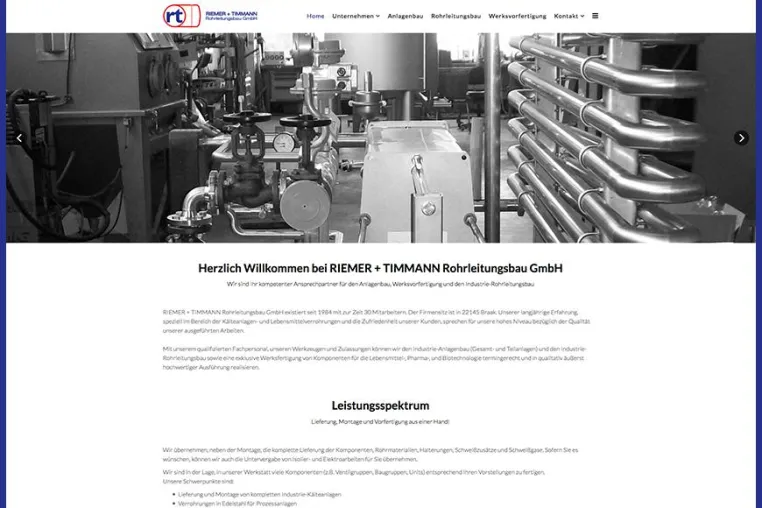 Bild: Webseite für die Firma Riemer + Timmann Rohrleitungsbau GmbH