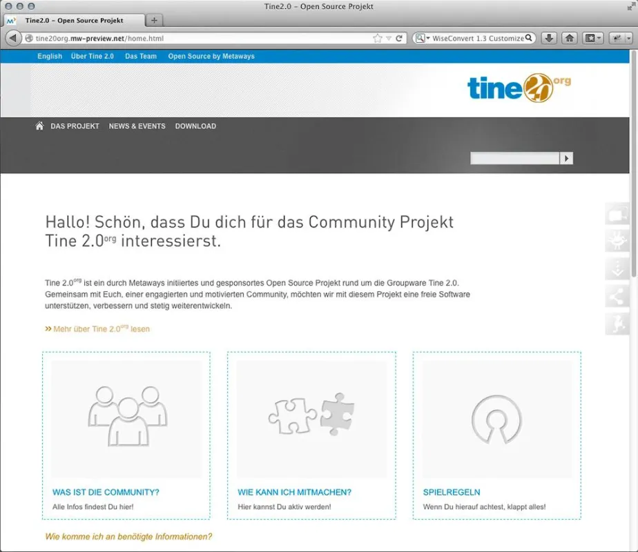 Website der Tine-2.0-Community (Quelle: Metaways)