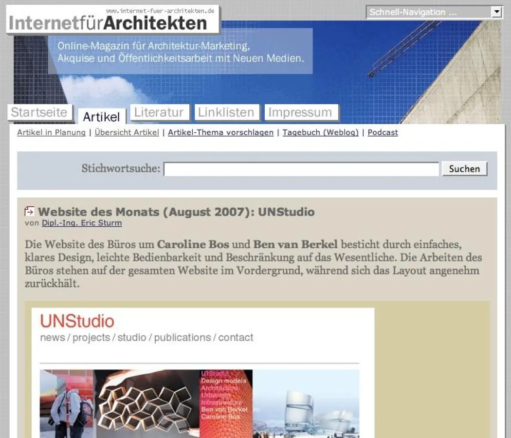 Präsentation der Website des Monats auf Internet-fuer-Architekten.de