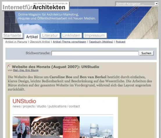 Bild: Online-Magazin zeichnet "Architektur-Website des Monats" aus