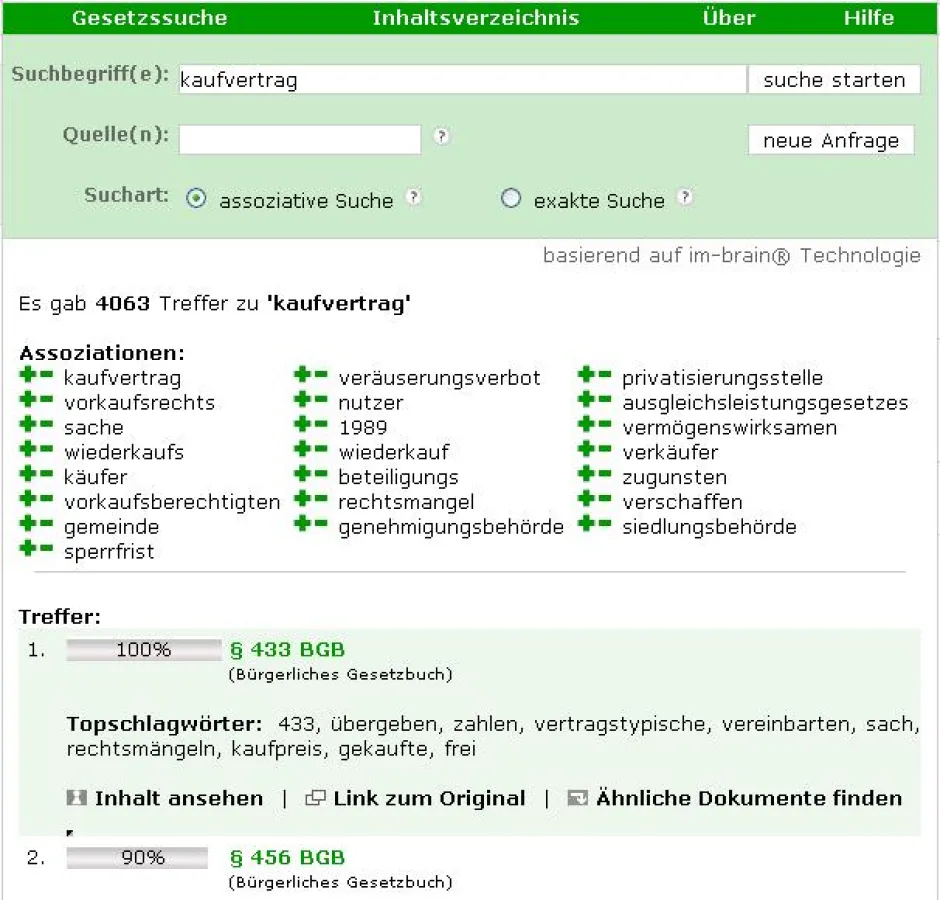 assoziative Suche am Beispiel Kaufvertrag