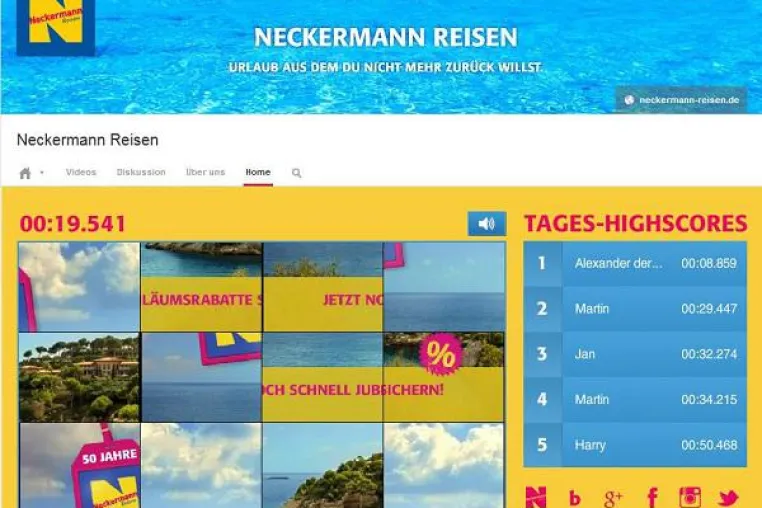 Weltpremiere: Video-Puzzle im YouTube-Kanal von Neckermann Reisen Bild: Weltpremiere: Video-Puzzle im YouTube-Kanal von Neckermann Reisen