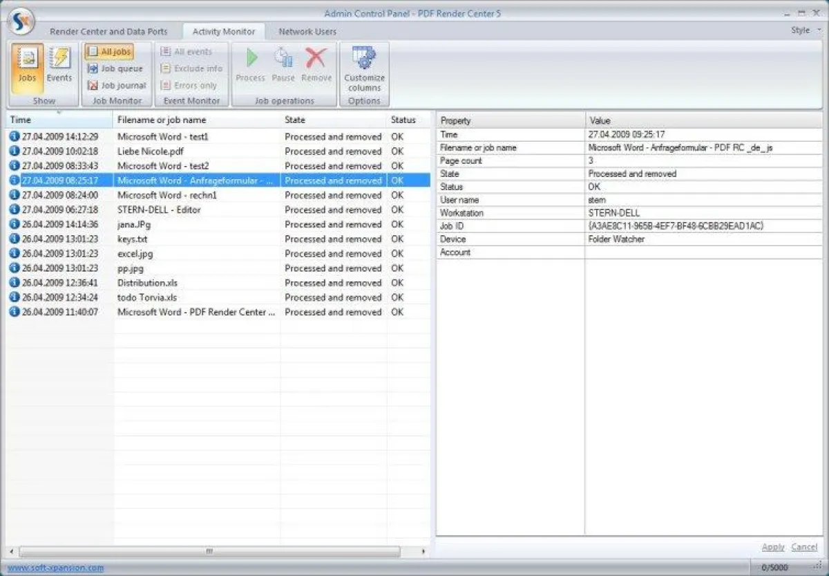 Aktivitäten in PDF Render Cnter 5