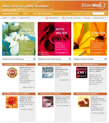 Bequemer Bilderkauf im Internet - Bilderwelt.de verlängert versandkostenfreie Lieferung bis 01. Mai 2006 Bild: Bequemer Bilderkauf im Internet - Bilderwelt.de verlängert versandkostenfreie Lieferung bis 01. Mai 2006