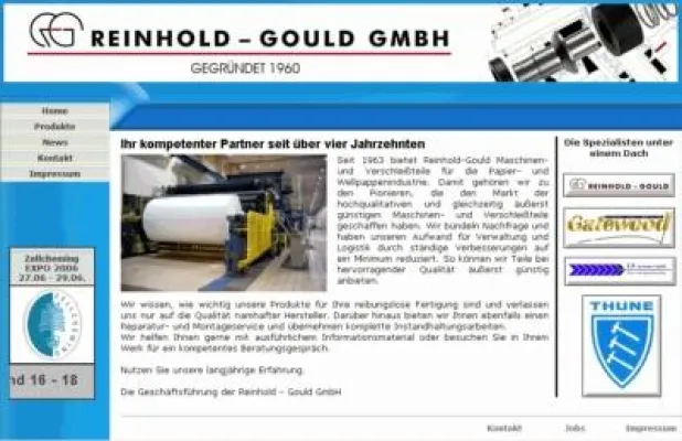 Bild: Neue Internetpräsenz der Reinhold-Gould GmbH - Strukturiertes Angebot an Ersatzteilen für Papiermaschinen