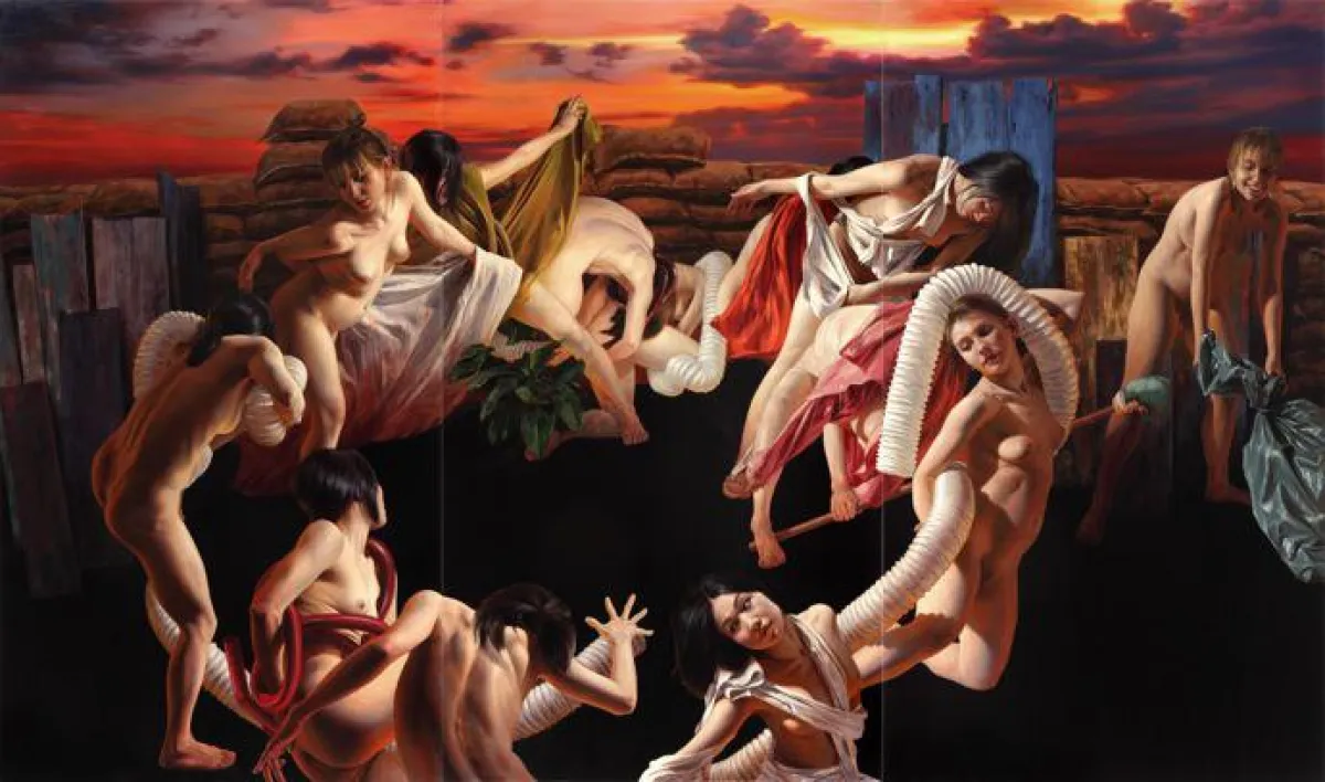 Dancing until the Ground is Gone, 2017, oil on canvas, 230  x 390 cm, courtesy Galerie Rothamel