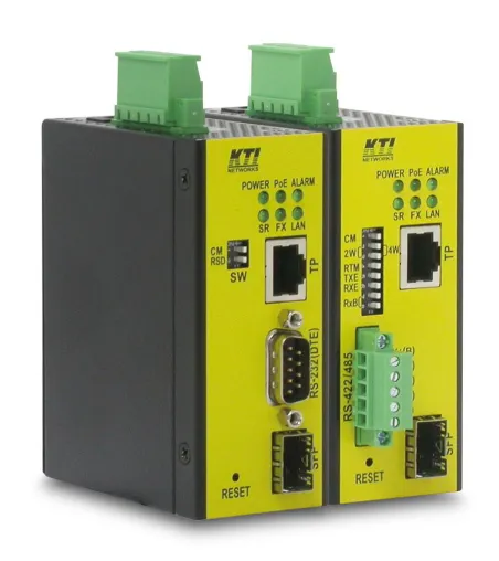 Serieller Industrie-Konverter mit PoE und SFP-Port von KTI Bild: Serieller Industrie-Konverter mit PoE und SFP-Port von KTI