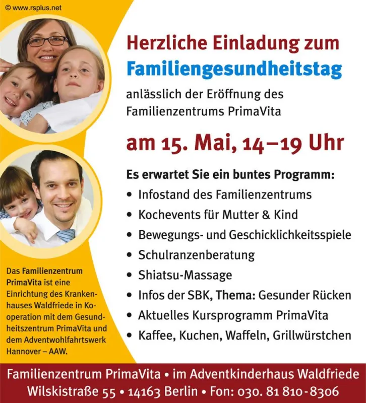 Herzliche Einladung zum Familiengesundheitstag am 15.05.2008 in Berlin-Zehlendorf