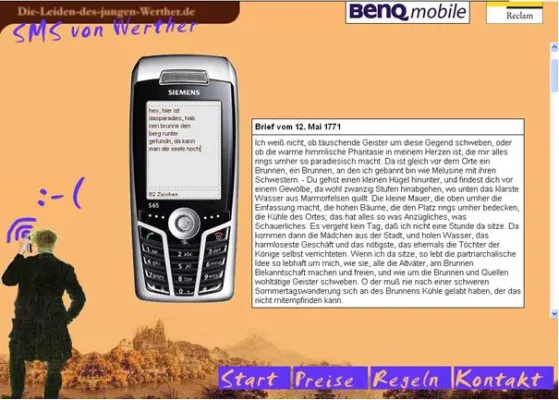 Goethes Leiden des Jungen Werther in SMS übersetzt - Wettbewerb läuft weiter Bild: Goethes Leiden des Jungen Werther in SMS übersetzt - Wettbewerb läuft weiter