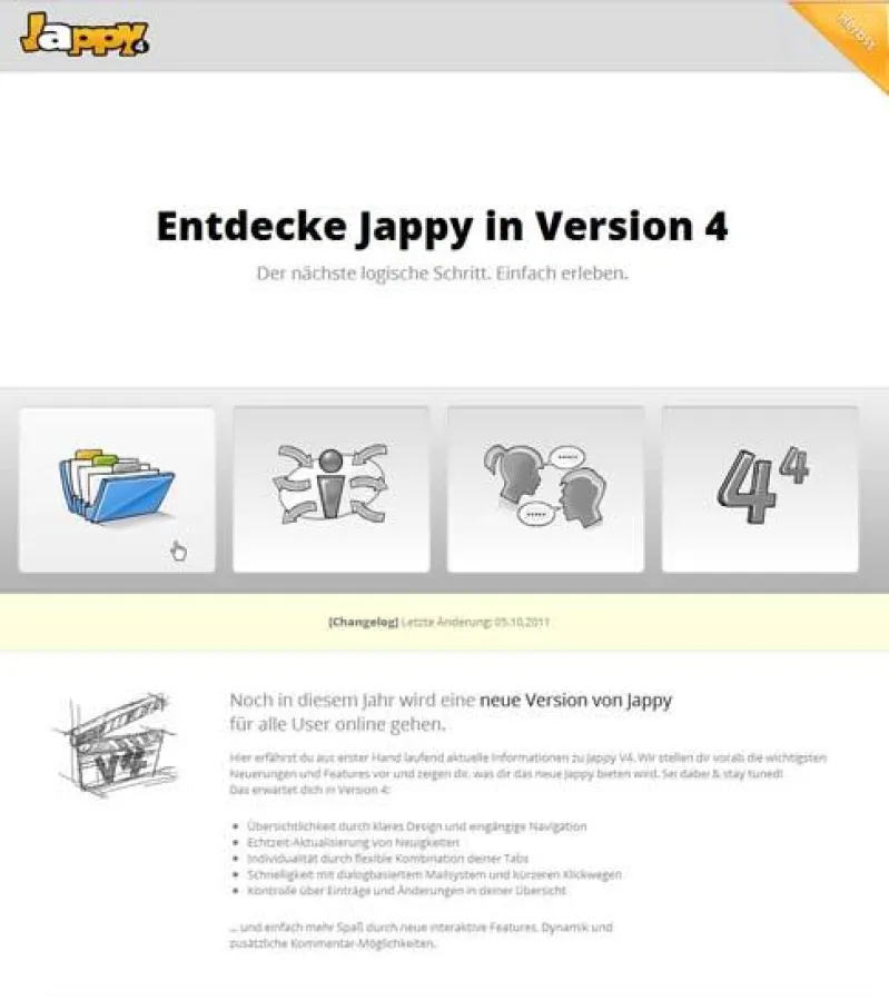 Jappy stellt den Usern schon vor dem Relaunch die wichtigsten Neuerungen in Version 4 vor (www.jappy.de/v4).