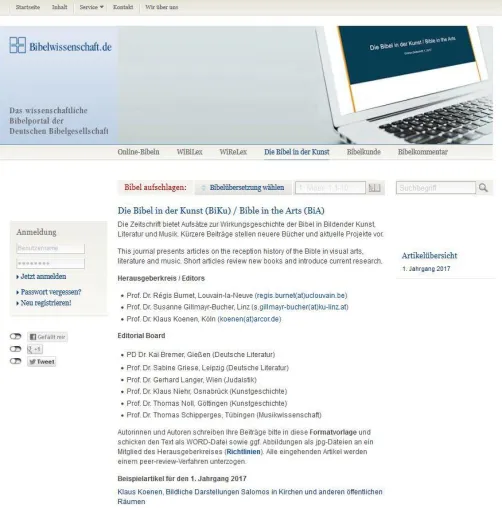 Neue Online-Zeitschrift „Die Bibel in der Kunst“ Bild: Neue Online-Zeitschrift „Die Bibel in der Kunst“