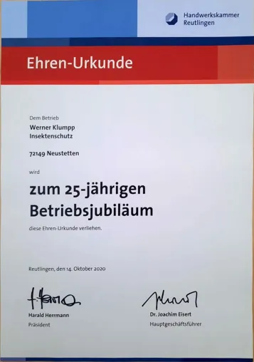 25 Jahre Insektenschutz Klumpp Bild: 25 Jahre Insektenschutz Klumpp