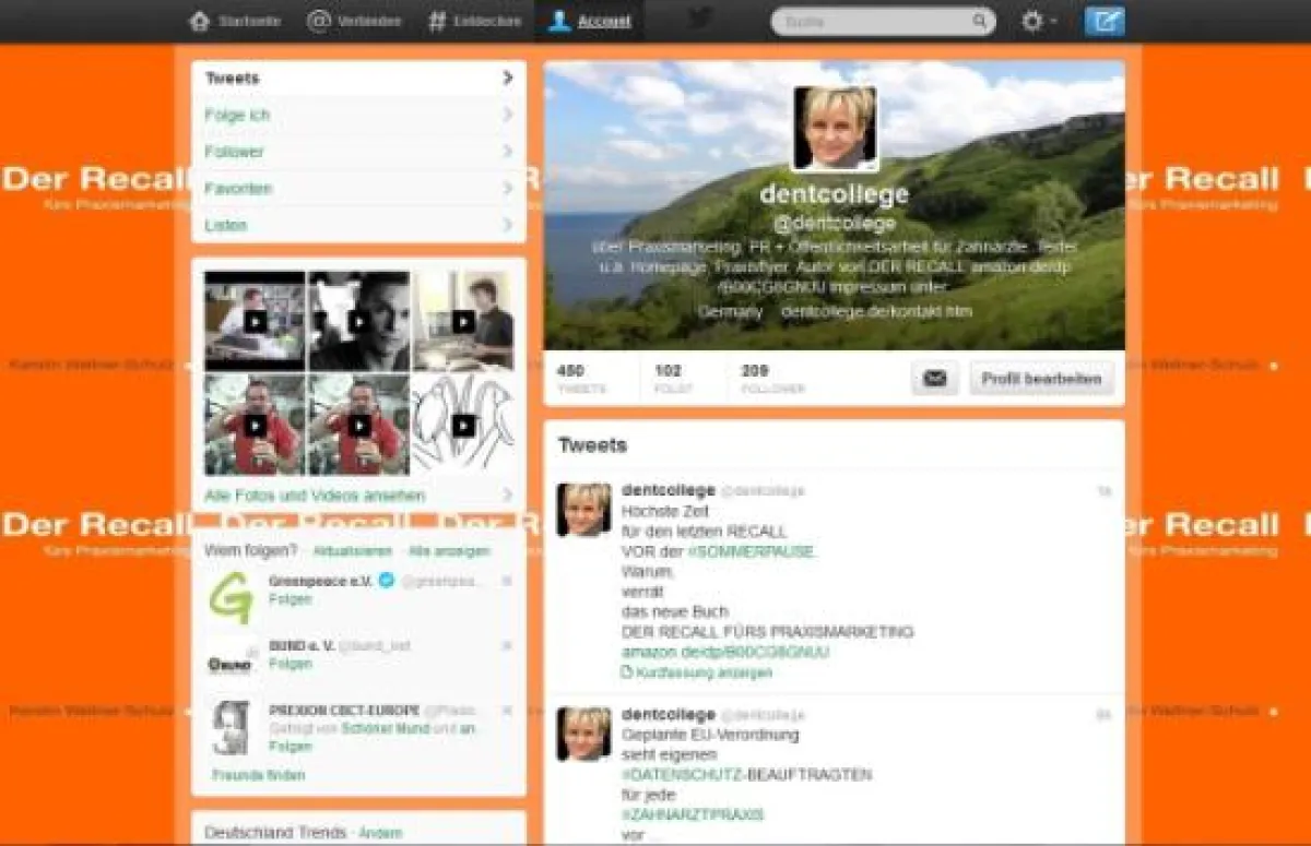 Screenshot des Twitter-Accounts von dentcollege