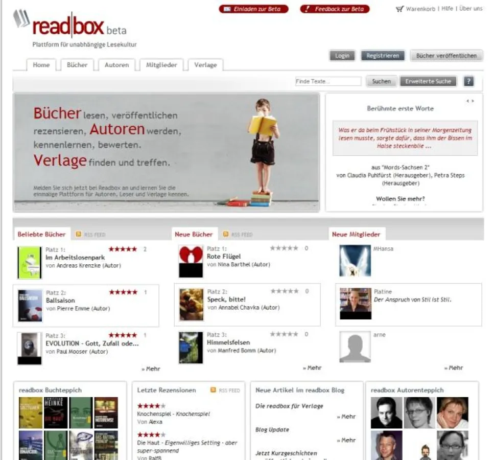 readbox Startseite - Seit 1.10. ist die Platform für Bücher unabhängiger Autoren und Verlage online