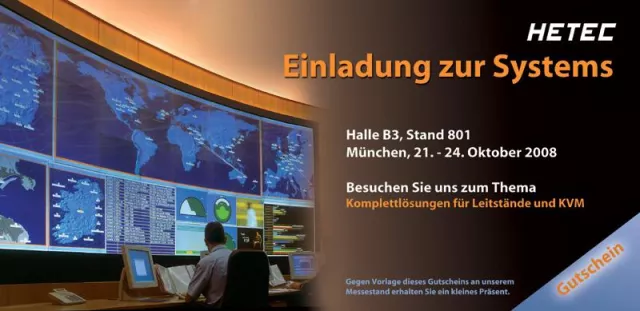Bild: Komplettlösung für Leitstand und KVM auf der Systems 21.-24. Oktober 2008 in München - HETEC-Stand 3.801