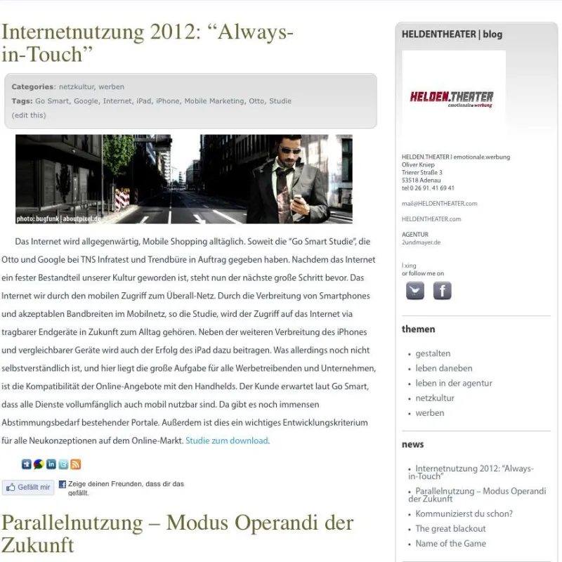 Aktuelle Infos aus den Bereichen Werbung, Design und Netzkultur bietet heldentheater.com