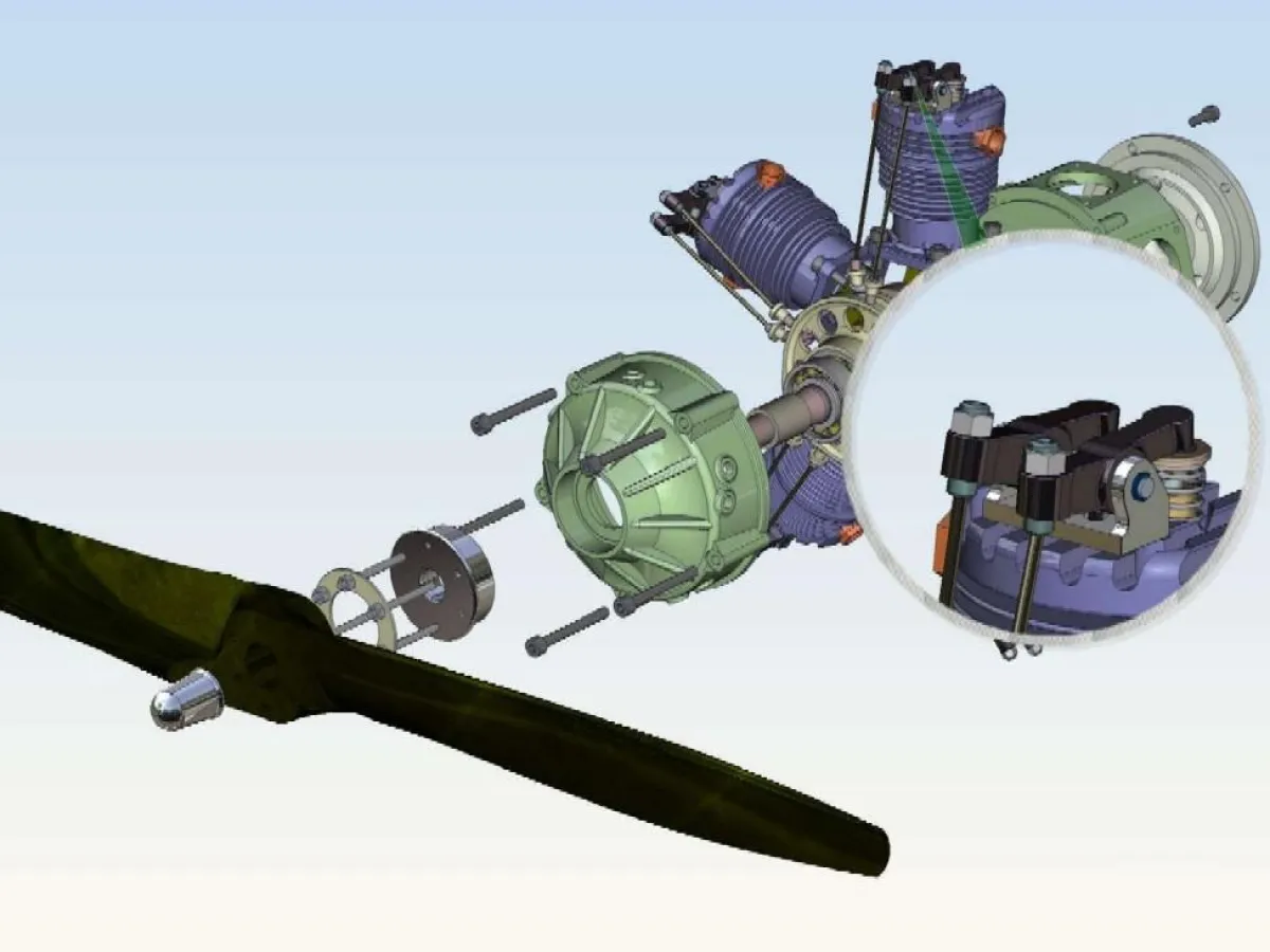 3D Explosionsdarstellung eines Flugzeugpropellers