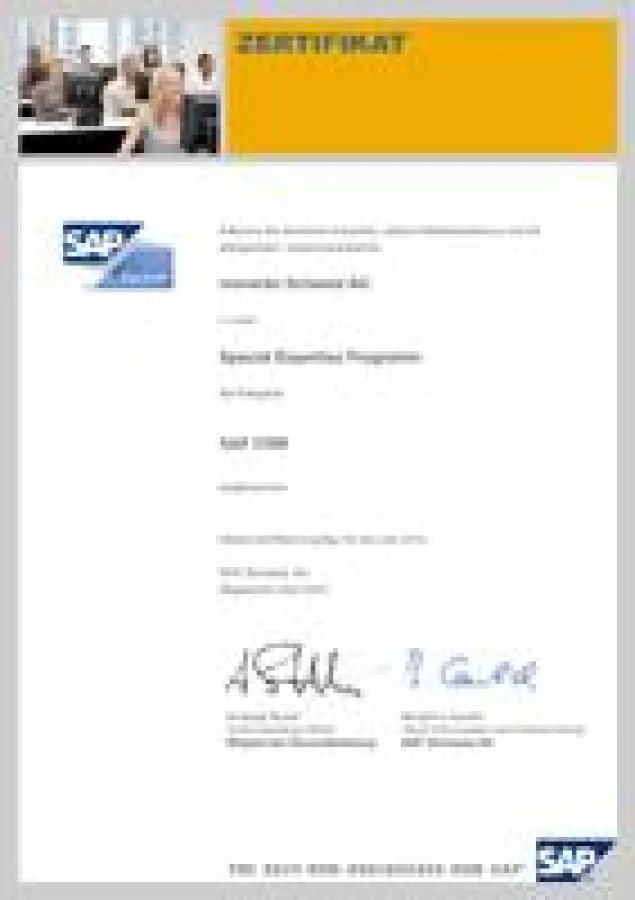 Urkunde SAP Special Expertise Partner